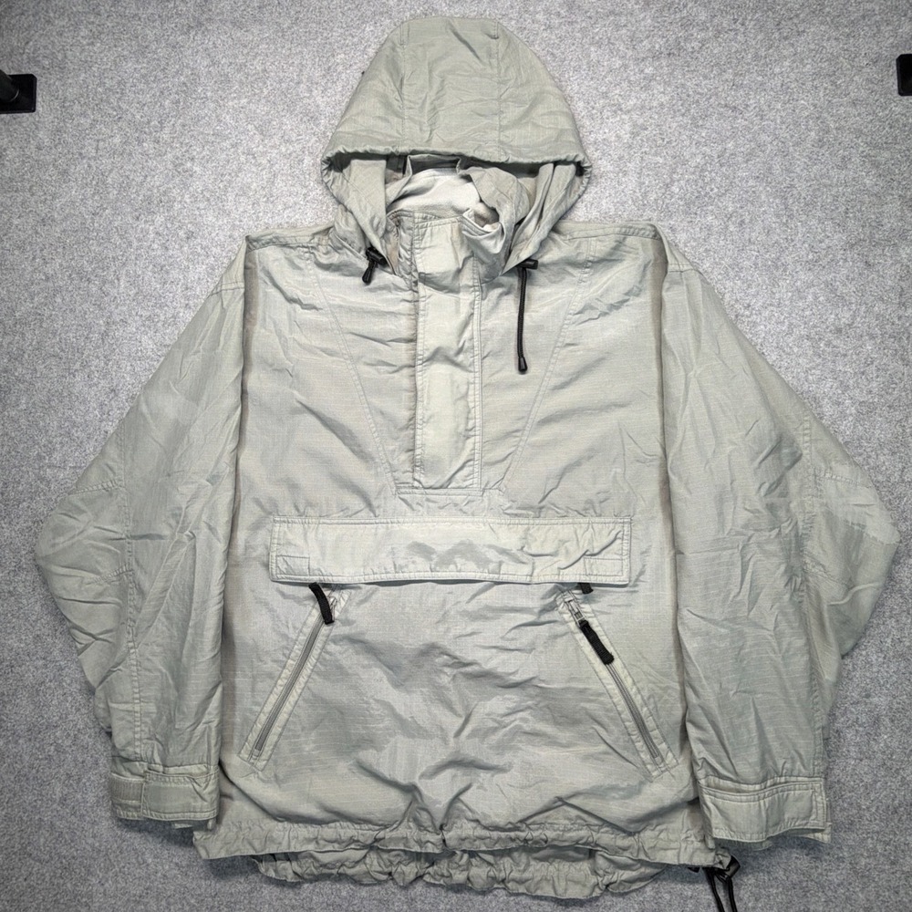 Vintage Gap Military Anorak Jacket RipStop Mens Large Green Hooded 1/4 Zip‎ 90s